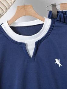 Vacaura 2件組青少年男孩時尚運動衫與長褲套裝，柔軟舒適面料，易於穿著，適合戶外運動、攝影、學校、外出及各種場合，青少年男孩熱門運動衫長褲套裝 - 彩色 - 查看 4