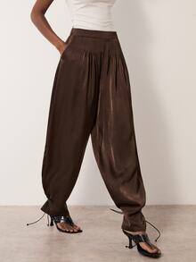 MERLEAU Women's Modern Satin Brown Balloon Pants - Brown - View 5