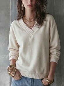 SHEIN LUNE 女款柔軟慵懶風長袖舒適運動衫 - 彩色 - 查看 4