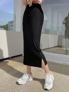 DAZY Women's Casual Versatile Solid Color Bodycon Skirt - Black - View 1