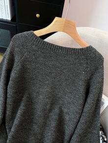 GlowEve CURVE Plus Size Women's Fashion Casual Minimalist Versatile Elegant Lace Patchwork Ruffle Long Sleeve Button Round Neck Knit Cardigan - Grey - View 9