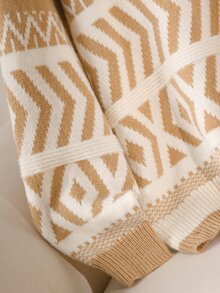 CosyJoli Sweater Pullover Lengan Panjang Jacquard Vintage Ukuran Besar untuk Musim Gugur/Dingin, Nyaman - Aprikot - View 4