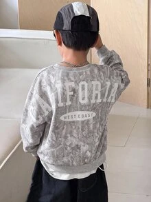 1件大童男孩休閒大學風舒適時尚簡約街頭風寬鬆實用百搭大字母圖案厚款運動衫，適合日常穿著、校園出遊、運動，秋冬款 - 彩色 - 查看 4