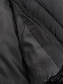 Pariaura Mantel Wanita Berbantalan Empuk dengan Resleting Diagonal, Motif Herringbone, Berkerudung, Belahan Diagonal, Penutup Penuh, Longgar, dan Bahu Jatuh. - Hitam - View 6