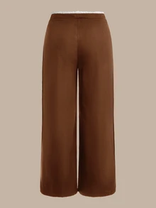 SHEIN BASICS 女款休閒拼色梭織高腰寬鬆闊腿口袋運動長褲 - 棕色 - 查看 7