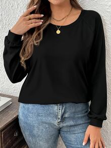 SHEIN LUNE 大尺碼女款休閒落肩袖圓領寬鬆版型T恤，適合春秋穿著 - 彩色 - 查看 4