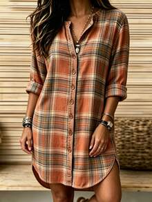 Holdful Holdful Women's Plaid Single-Breasted Casual Loose Fit Shirt - White - View 6