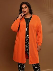 BrightlyHer Jaket Kasual Gaya Barat Lengan Panjang Warna Merah Polos Ukuran Besar dengan Bukaan Depan untuk Musim Gugur 2026, Cocok untuk Hari Thanksgiving, Halloween, dan Acara Klub Bisnis. - Burnt Orange - View 5