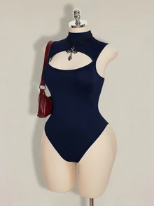 SHEIN ICON 女款大尺碼鏤空休閒日常穿著連身衣 - 藏蓝色 - 查看 4