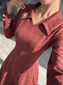 Modelyn Gaun Lengan Panjang Minimalis untuk Wanita, Cocok untuk Liburan dan Perjalanan - Coklat - View 6