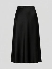 SHEIN CURVE+ 大尺碼女款純色優雅裙，適合通勤，2026秋冬 22W - 黑色 - 查看 3