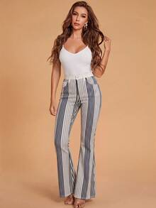 Selenza Women's Striped Casual Flare Leg Denim Jeans With Pockets - Multicolor - View 3
