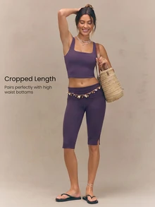 GLOWMODE FeatherFit™ Active Ambition Buttery-Soft Square Neck Twisted Open Back Removable Cups Crop Active Tank Top Low Impact Yoga Pilates Studio Daily Wear - Purple - View 4