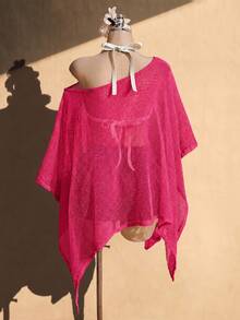 SHEIN ICON 女款大尺碼春夏鏤空網紗杏色上衣 - 玫紅色 - 查看 2