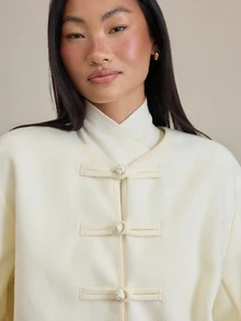 COSMINA Women's Casual New Chinese Style Oriental Long Sleeve Frog Button Tweed Jacket, Suitable For Daily Wear, Dating And Gathering - White - View 7