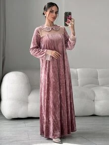 Yasmyna Women's Rhinestone Embellished Mesh Patchwork Casual Party Arabian Dress - Pink - View 5