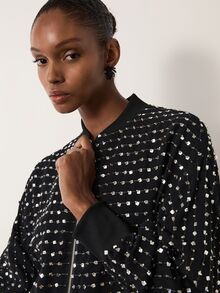 MERLEAU Women's Studded Zipper Fashion Versatile Long Sleeve Jacket - Black - View 6