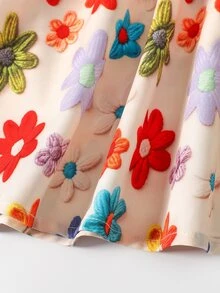 女童黃色針織拼接碎花收腰洋裝，休閒日常度假百搭 - 黃色 - 查看 8