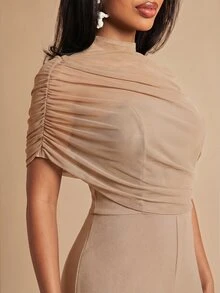 Silquee 女款優雅網格拼接商務連身褲 - 卡其色 - 查看 8