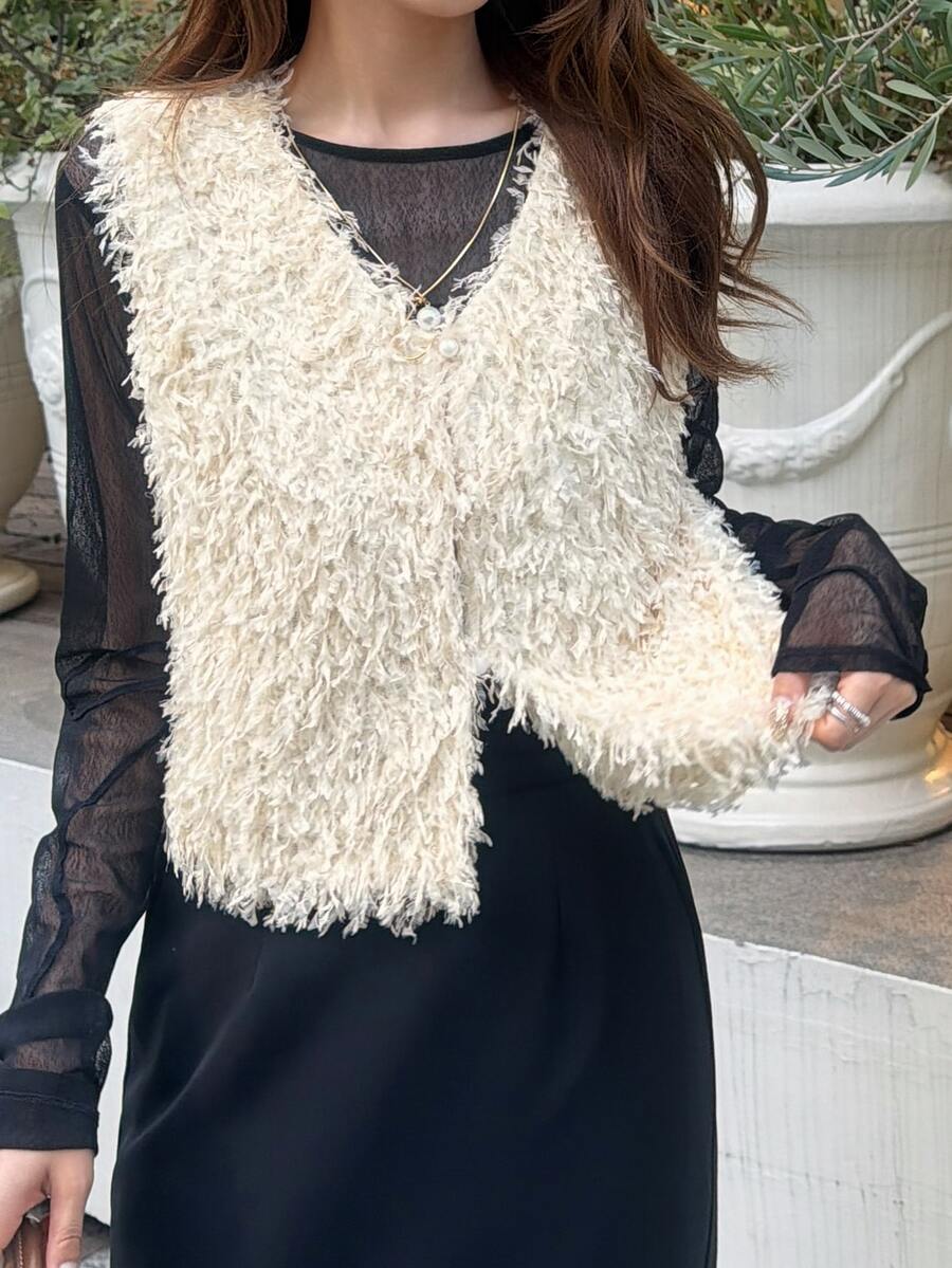 FRIFUL Women's Fashion Solid Color Tassel Tank Top Summer Brunch Tea Party Cream White Elegant French - Apricot - View 1