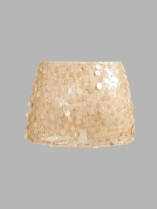 SHEIN ICON Minifalda ajustada de tiro bajo con decoración de lentejuelas plateadas - Amarillo claro - Ver 2