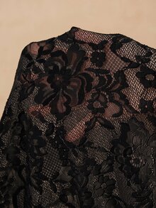 Travachic Plus Size Women Lace Sexy Sheer Long Sleeve Top Fall - Black - View 8