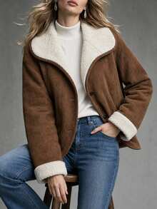 SHEIN Women's Fashion Button Long Sleeve Lapel Jacket Elegant For Outings - Brown - View 4