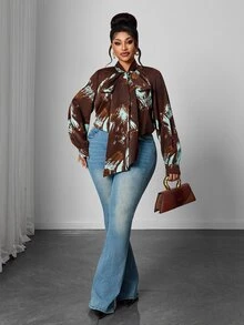 Maweii Vintage Casual Bowknot Long Sleeve Versatile Plus Size Women's Blouse Fall - Multicolor - View 3