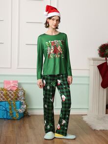 Chillnights PJS13 Women's Pajama Set Milk Silk 160g Digital Print - Green - View 3