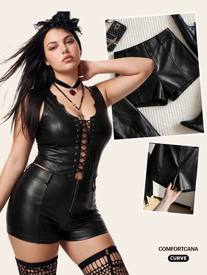 Comfortcana Plus Size Sexy Streetwear Zipper Tight Shorts Avant-Garde