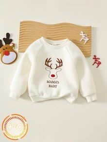 SHEIN Baby Boy Letter Pattern Knitted Soft Crew Neck Long Sleeve Pullover Sweatshirt - Khaki - View 1
