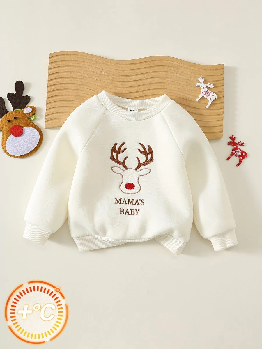 SHEIN Baby Boy Letter Pattern Knitted Soft Crew Neck Long Sleeve Pullover Sweatshirt - Khaki - View 1
