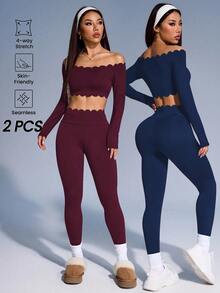 SHEIN Velisys Casual Sexy Fashion Lace Women Sports Sets For Running Yoga - Multicolor - View 1