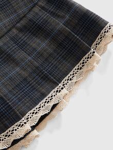 ROMWE Y2K Vintage Sweet Versatile Button Decor Plaid Pleated Skirt Plus Size Skirt - Multicolor - View 6