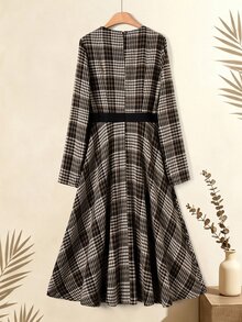 Rusticease Middle-Aged Women's Autumn/Winter Casual Plaid Dress - Multicolor - View 2