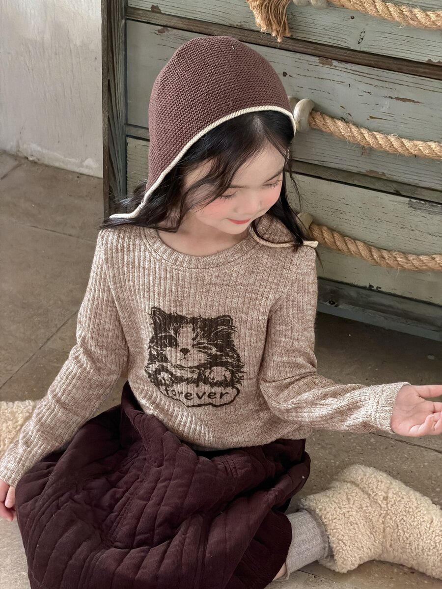 Dazy Kids Young Girl) Collared Short Sleeve Textured Hollow Design T-Shirt - Khaki - View 1