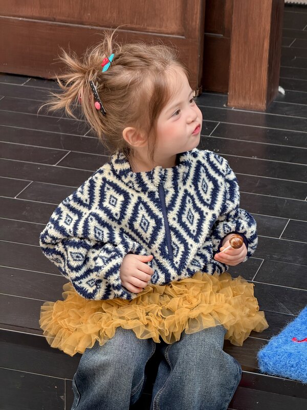 DAZY Infant/Toddler (Girl) Diamond Grid Autumn/Winter Comfortable Long Sleeve Fleece Sweatshirt