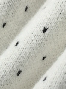 DAZY Cream White Round Neck Black Polka Dot Bow Decor Contrast Trim Loose Long Sleeve Sweet Knit Sweater - White - View 3