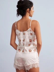 Elorette Women's Floral Print Camisole Tank Top Loungewear - White - View 3