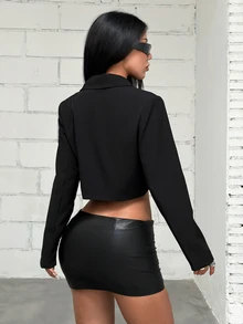 Jeanoix Autumn Waist-Cinching Slimming Short Blazer Jacket With Premium Feel - Black - View 2