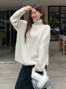 DAZY Women's High Neck Solid Color Korean Style Autumn/Winter Long Sleeve Sweater - White - View 4