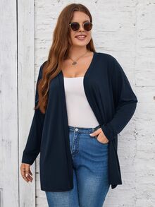 SHEIN LUNE Plus Size Solid Color Minimalist Versatile Long Sleeve Knit Cardigan For Daily Wear - Navy Blue - View 4
