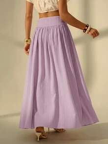 SHEIN Tall Women's Solid Color Casual Versatile Daily Wear Skirt - Mauve Purple - View 2
