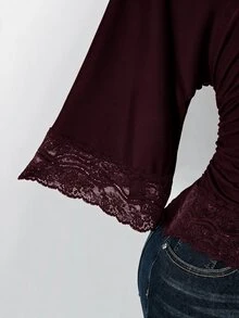 SHEIN ICON 女款大尺碼復古性感千禧風Y2K簡約休閒優雅通勤都市現代蕾絲P - 棕色 - 查看 8