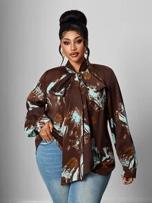 Maweii Vintage Casual Bowknot Long Sleeve Versatile Plus Size Women's Blouse Fall - Multicolor - View 5