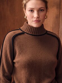 MOTF PREMIUM PLUS SIZE AUTUMN/WINTER FASHION CONTRAST TRIM SWEATER - Brown - View 5
