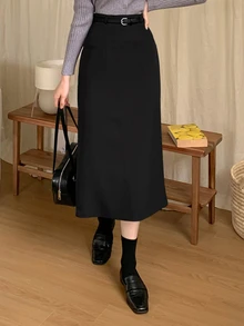 DAZY Women's Solid Color Casual Versatile Daily Wear Skirt Fall - Black - View 3