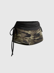 ROMWE J-Fashion Y2K Sexy Hot Girl Striped Batwing Sleeve Ruched Drawstring Off-Shoulder Women's Set - Army Green - View 4