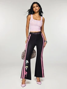 THE POWERPUFF GIRLS X SHEIN Women's Side Stripe Flare Leggings - Black - View 3