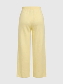 ROMWE Kawaii Shoulder Strap V-Neck Lace Strap Loose Wide Leg Pants Comfortable Home Wear Women's Sweater 2 Pieces Set - Light Yellow - View 7